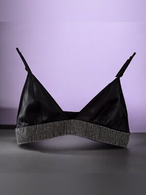 La SENZA Black Satin Triangle Bralette with Rhinestone Band